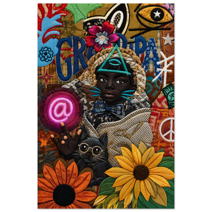 Neon Oracle Black Child Quilt-Inspired Matte Paper Poster - Bisa Butle