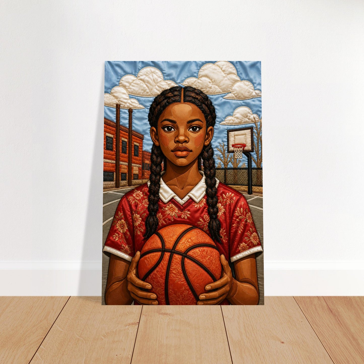Black Girl Basketball Quilt-Inspired Matte Poster - Bisa Butler Style