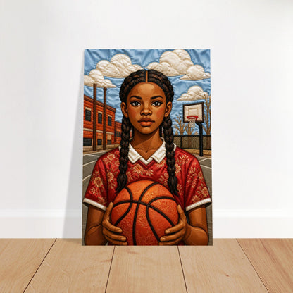 Black Girl Basketball Quilt-Inspired Matte Poster - Bisa Butler Style