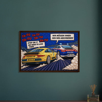 Autobahn Chase Framed Canvas Quilted-Style Pop-Art