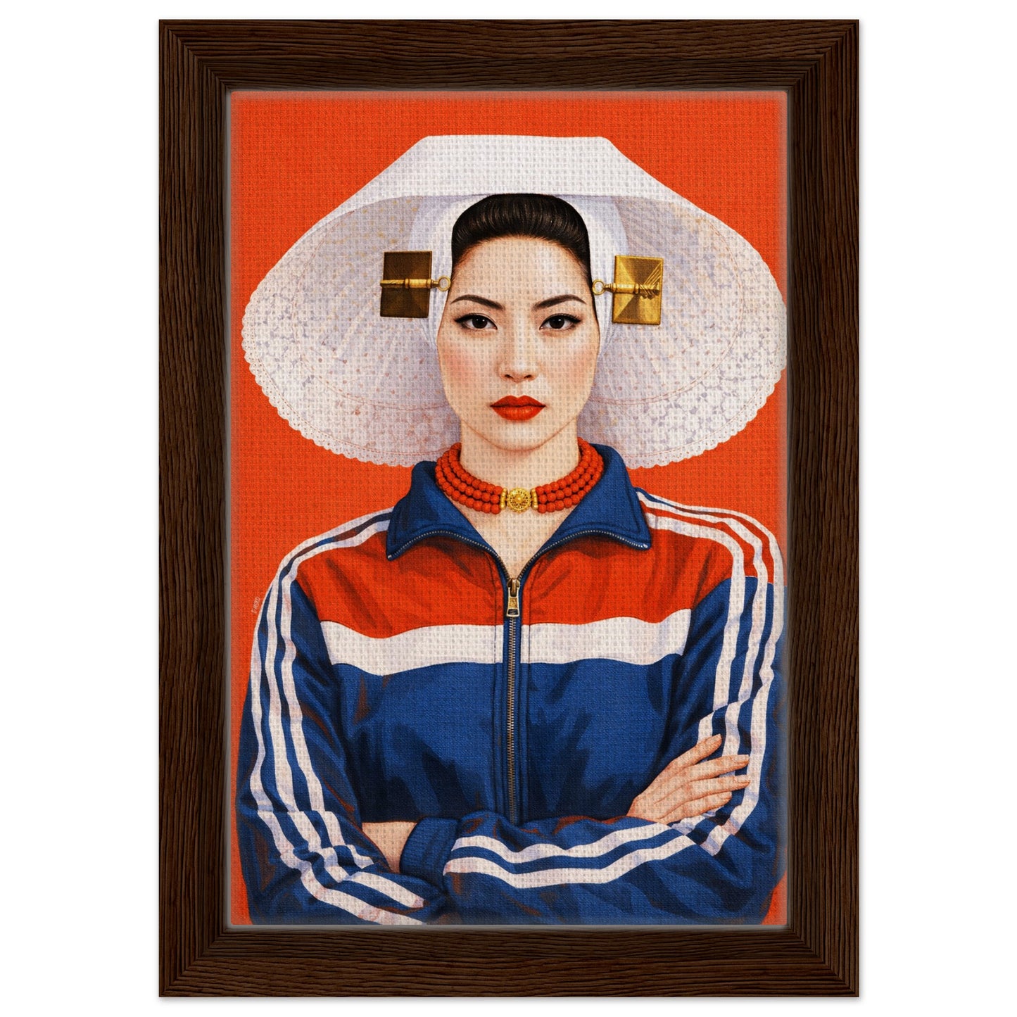 Zeeland Bonnet Dutch Costume Framed Canvas Mixed-Cultural Portrait