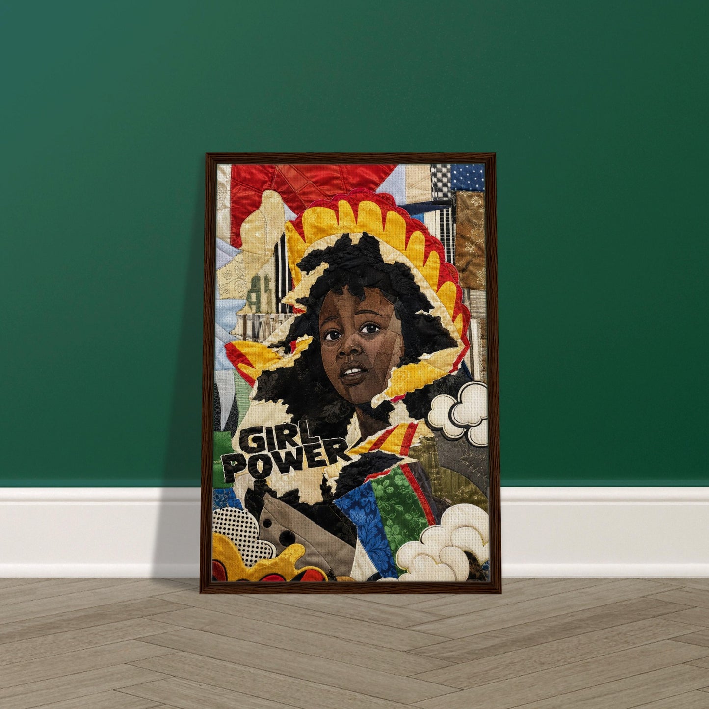 Girl Power Black Girl Framed Canvas Quilt-Inspired Pop-Art