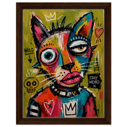 Stay Weird Cat Framed Canvas Neo-Expressionist Graffiti-Inspired
