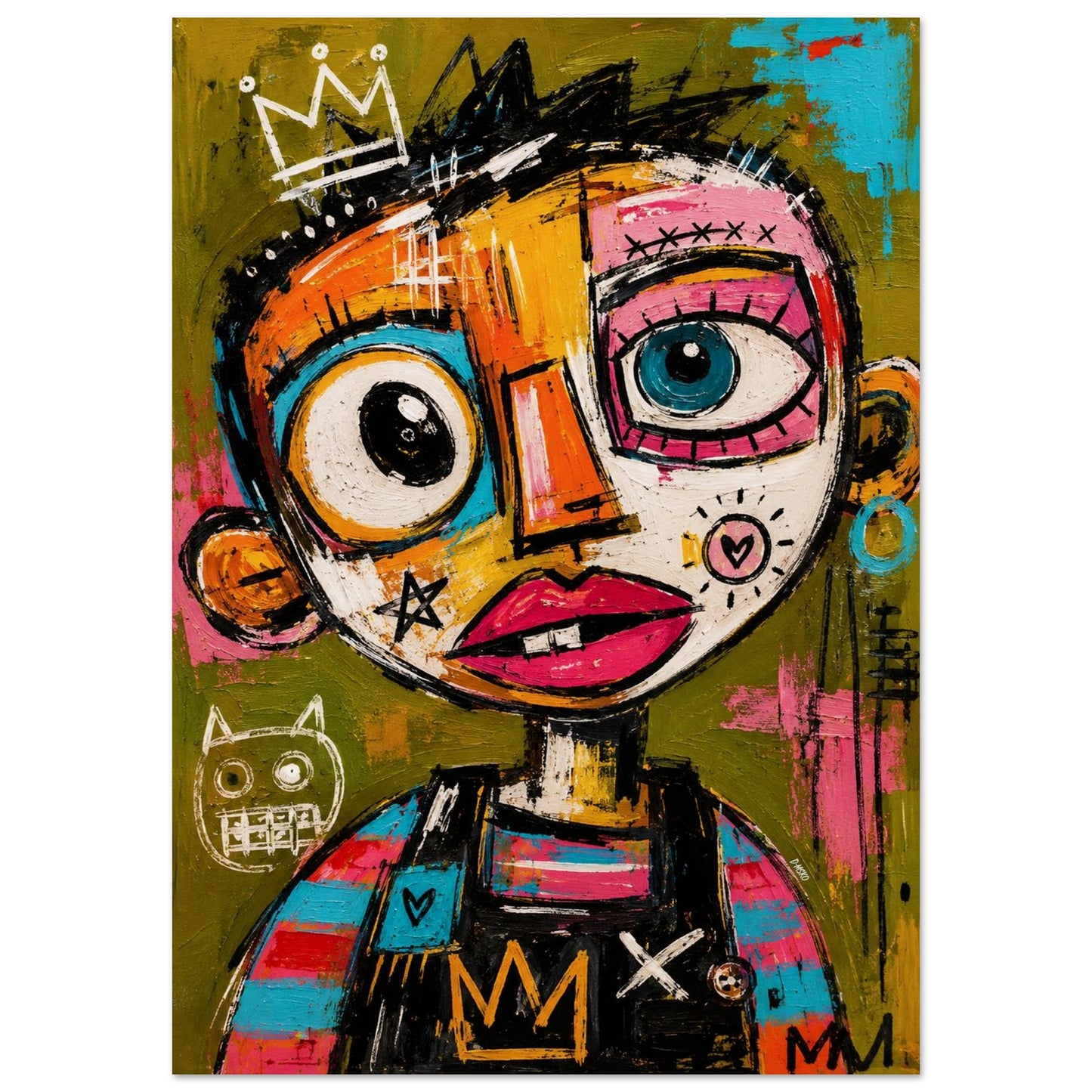 Crowned Rebel Child Street-Art Matte Paper Poster - Basquiat Style