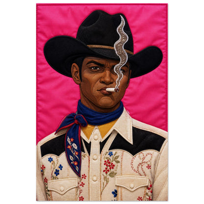Pink Outlaw Cowboy Quilt-Inspired Matte Poster - Bisa Butler Style