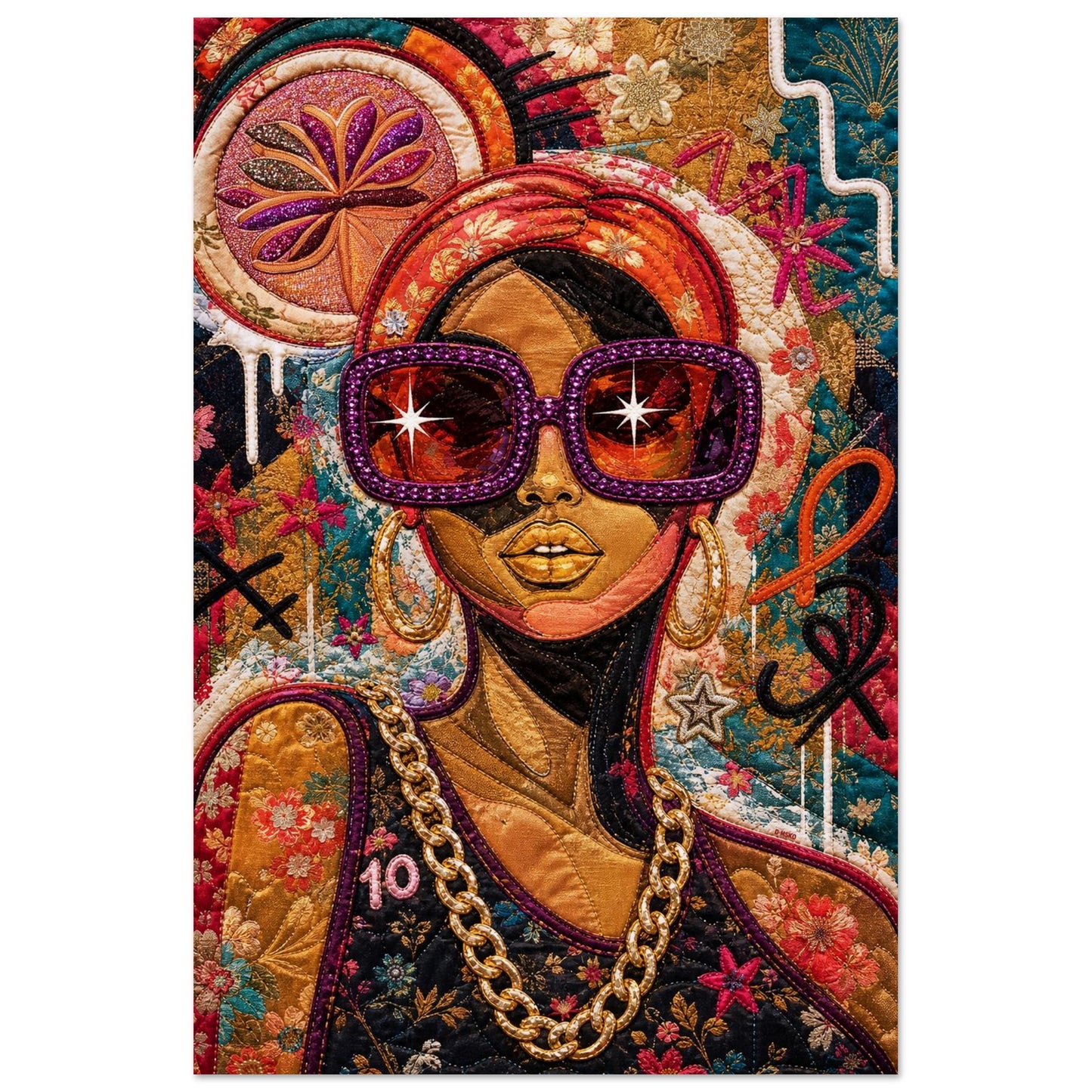 Golden Shades Quilt-Inspired Matte Paper Poster - Bisa Butler Style