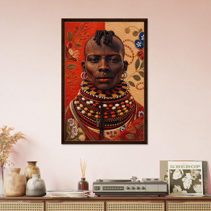 Heritage Black Woman Framed Canvas Quilt-Inspired - Bisa Butler Style