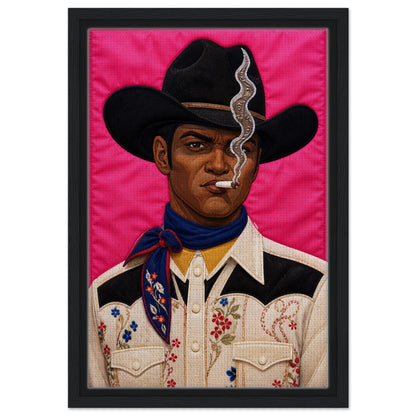Pink Outlaw Cowboy Framed Canvas Quilt-Inspired Western Portrait