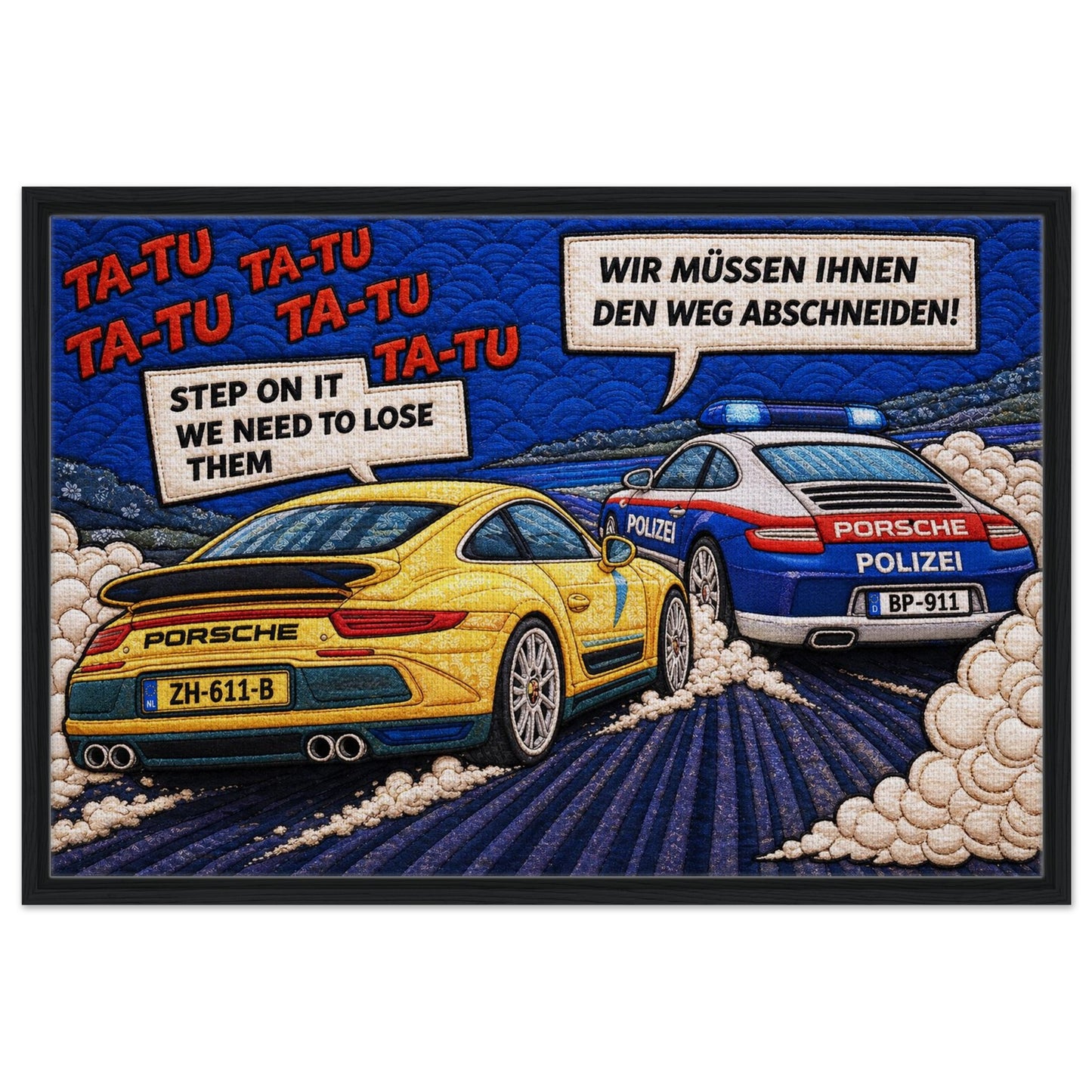 Autobahn Chase Framed Canvas Quilted-Style Pop-Art