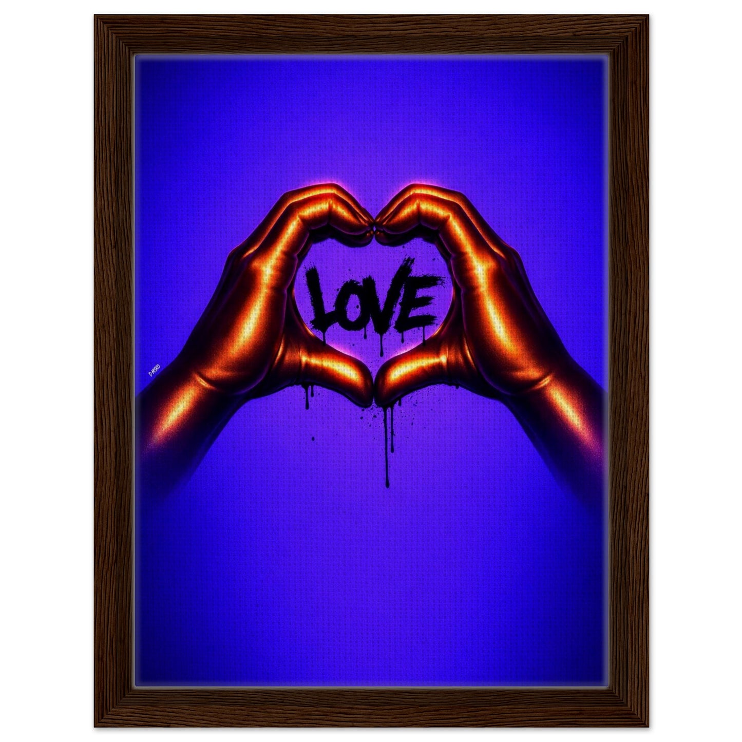 Black Love Hands Neon-Graffiti Pop-Art Framed Canvas