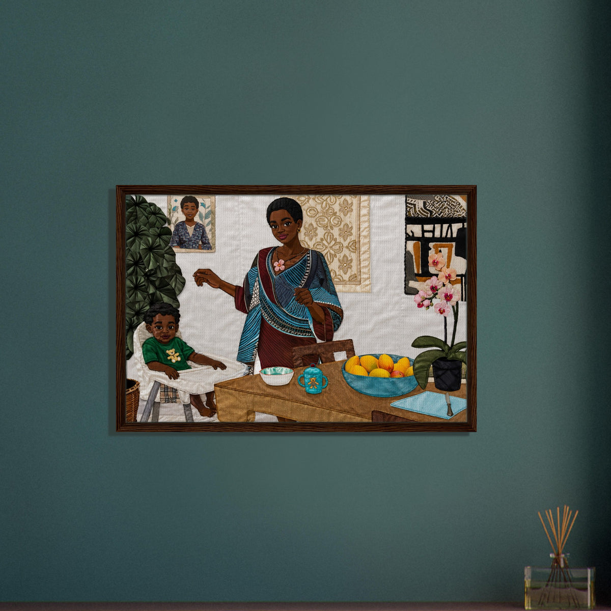 Mother’s Table Quilted-Style Framed Canvas - Bisa Butler Style