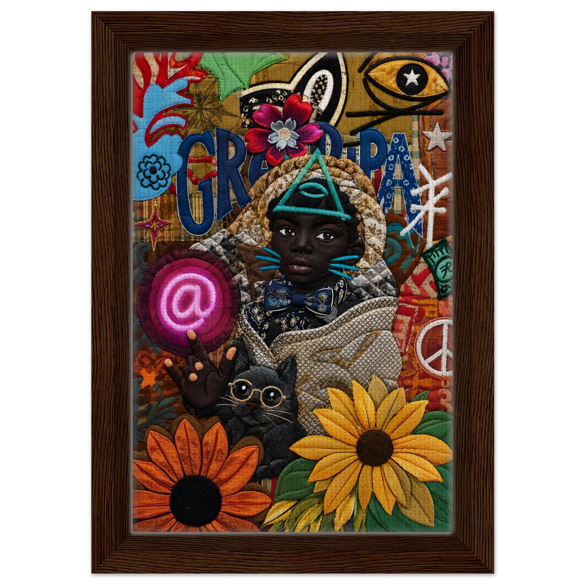 Neon Oracle Black Child Framed Canvas Quilt-Inspired Afrocentric