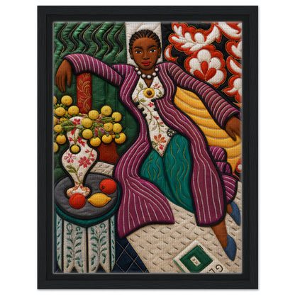 Citrus Lounge Framed Canvas Afrocentric Quilt-Inspired Portrait