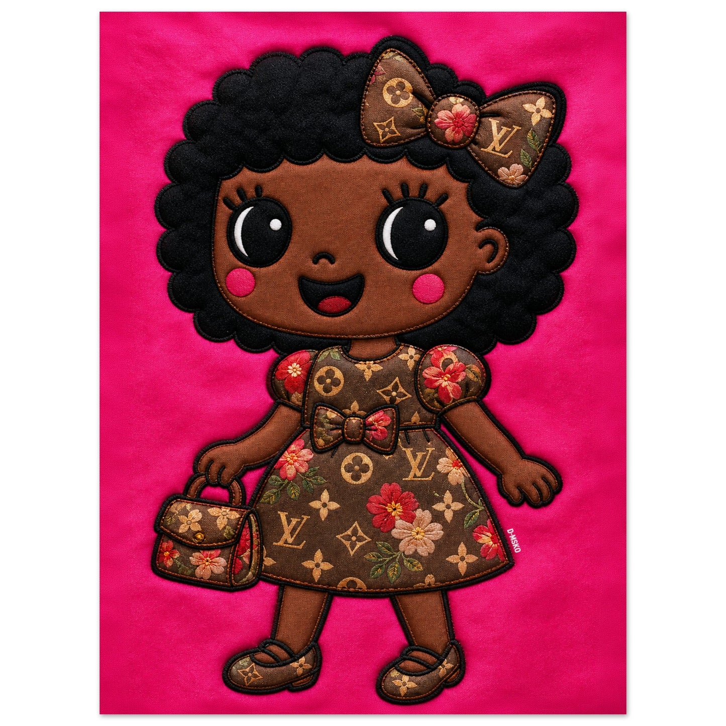 Afro Bow Girl Quilted-Style Museum Quality Matte Paper Poster