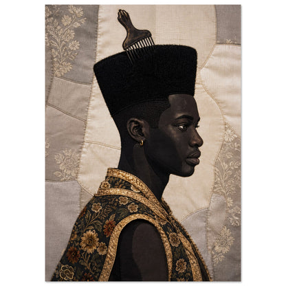 Black Man Afro Quilt Motif Matte Paper Poster in Bisa Butler Style