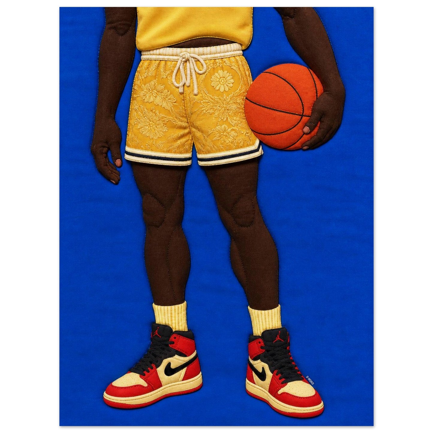 Quilted Style Basketball Textile-Inspired Matte Paper Poster - Pop Art