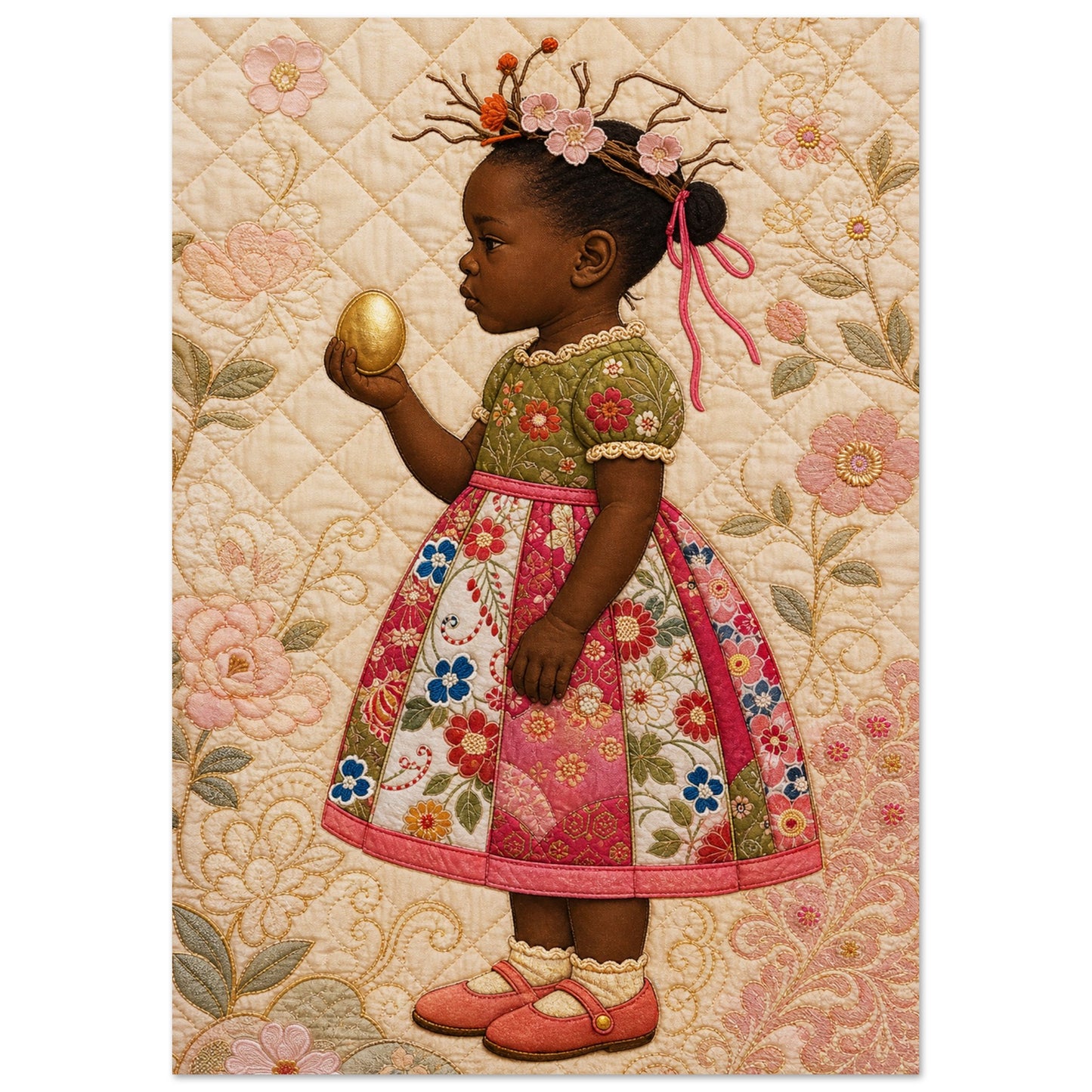 Golden Garden Quilt-Inspired Matte Paper Poster in Bisa Butler's Style