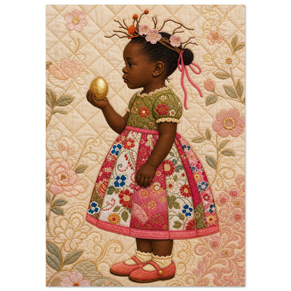 Golden Garden Quilt-Inspired Matte Paper Poster in Bisa Butler's Style
