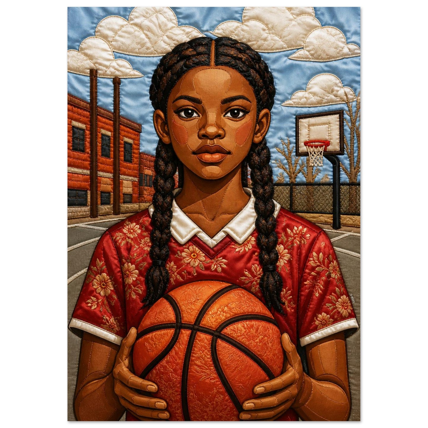 Black Girl Basketball Quilt-Inspired Matte Poster - Bisa Butler Style