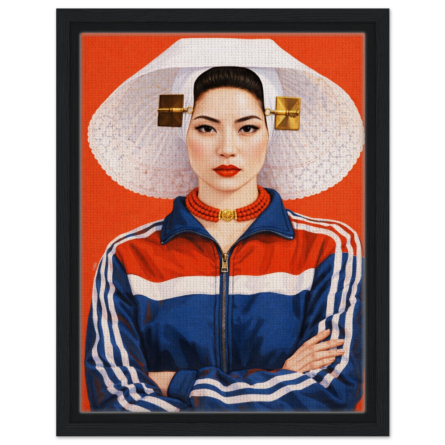 Zeeland Bonnet Dutch Costume Framed Canvas Mixed-Cultural Portrait