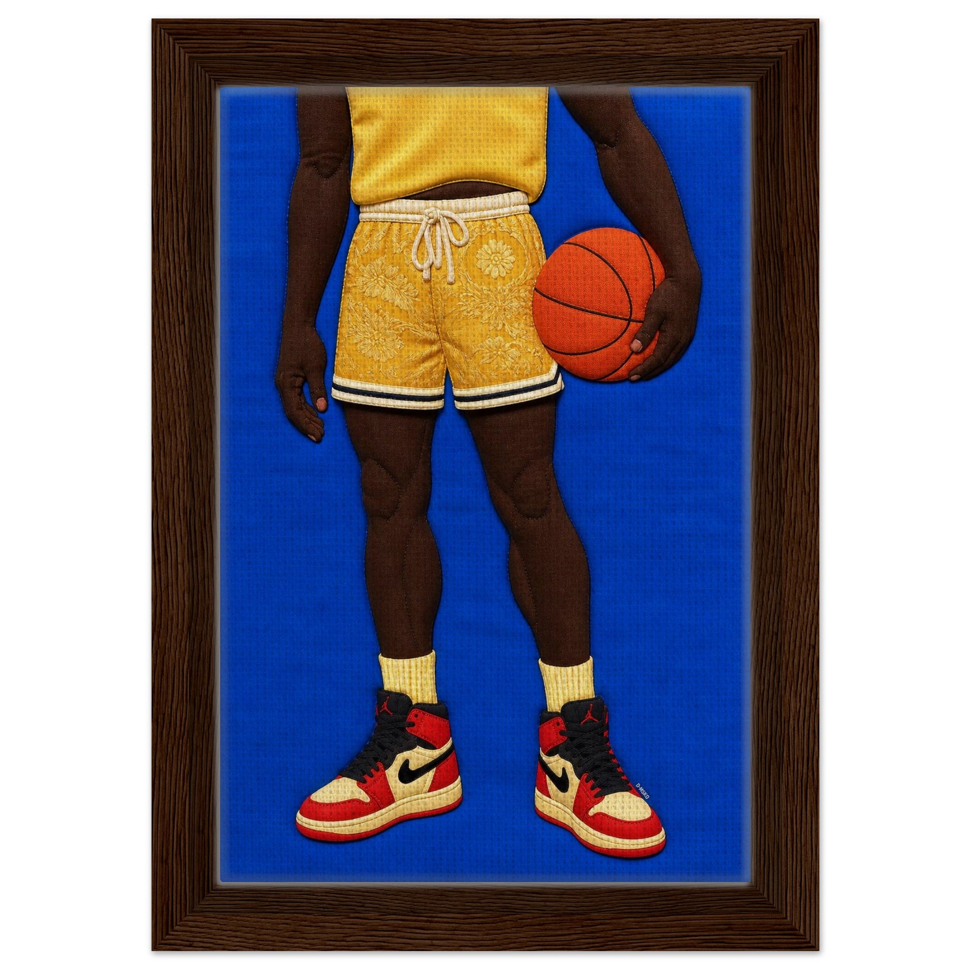 Quilted Basketball Framed Canvas Quilt-Inspired Afrocentric