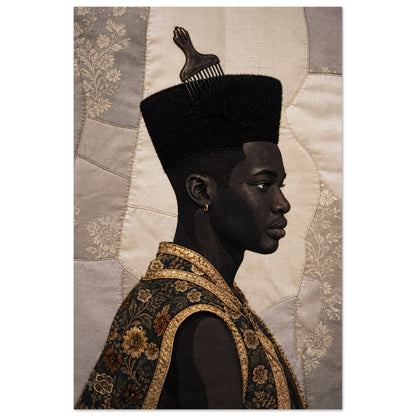 Black Man Afro Quilt Motif Matte Paper Poster in Bisa Butler Style