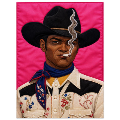 Pink Outlaw Cowboy Quilt-Inspired Matte Poster - Bisa Butler Style