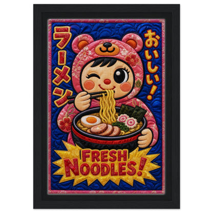 Fresh Noodles Framed Canvas Quilt-Inspired Kawaii-Style