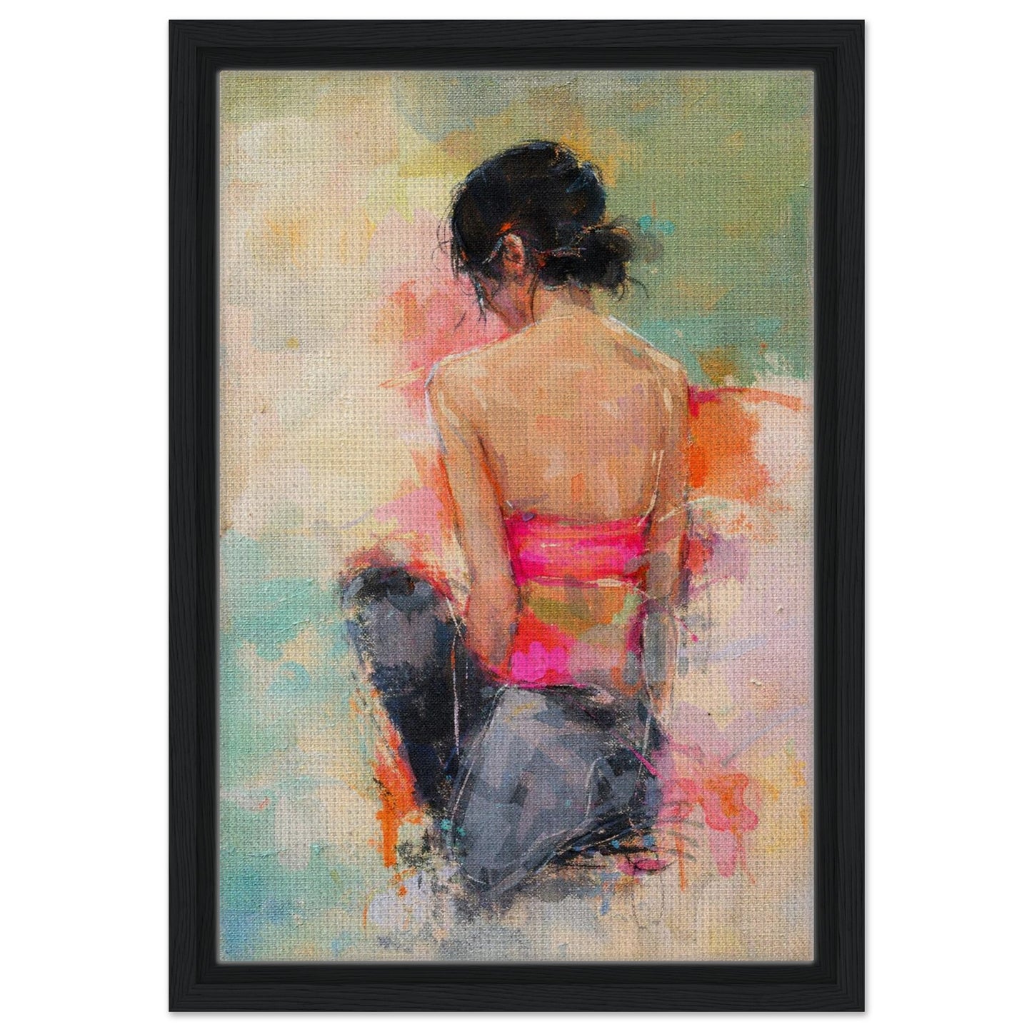 Soft Solitude Framed Canvas Pastel-Textured Impressionist-Figurative