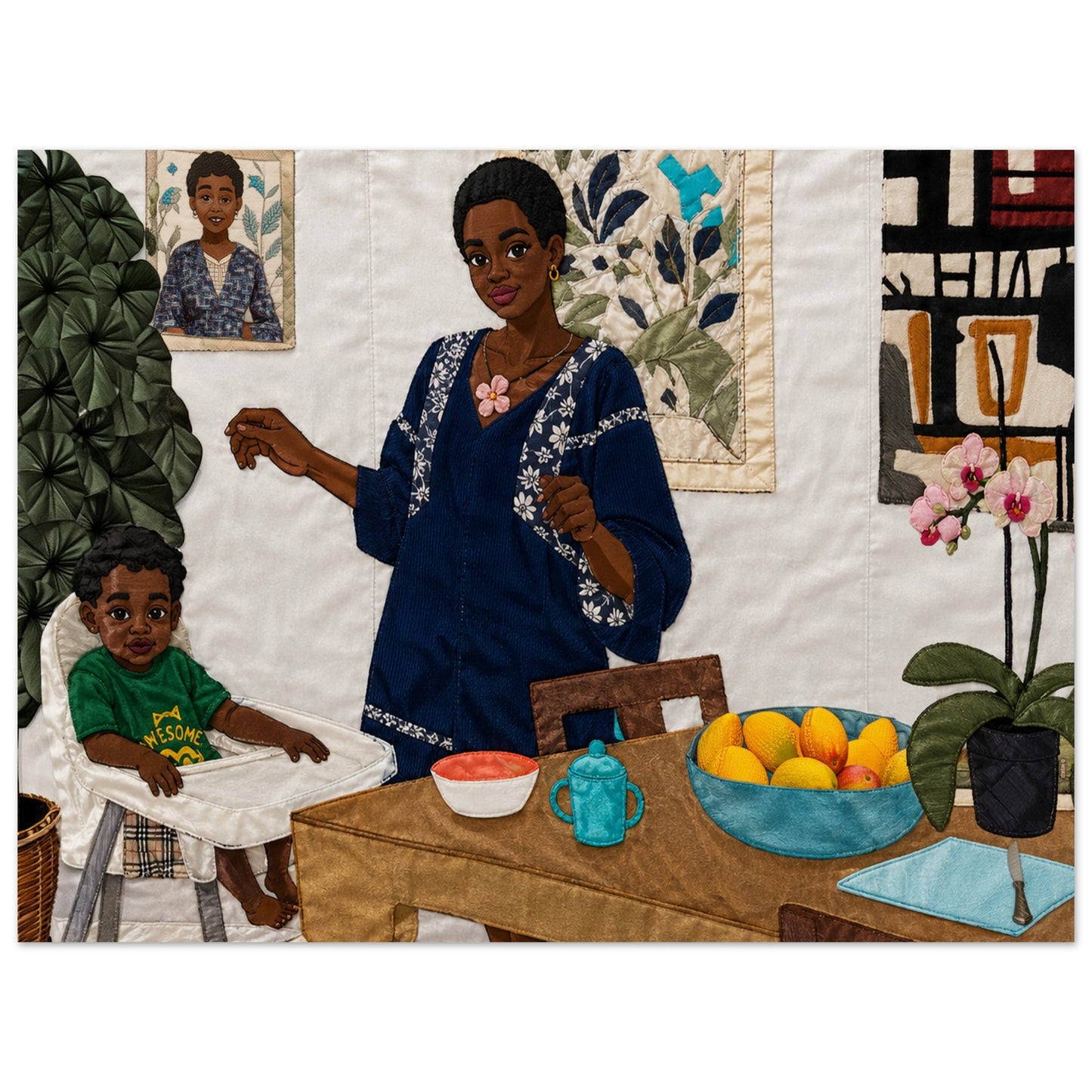 Mother’s Table Quilt-Inspired Matte Paper Poster - Bisa Butler Style