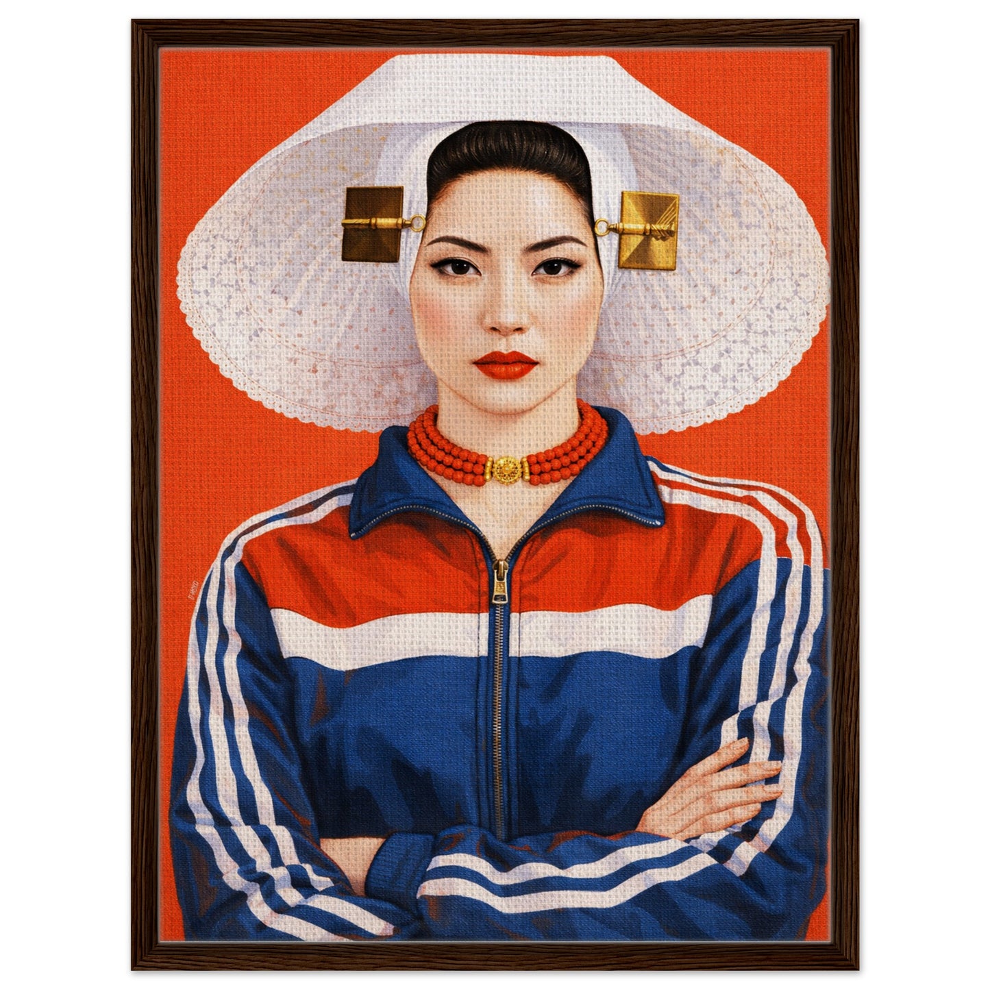 Zeeland Bonnet Dutch Costume Framed Canvas Mixed-Cultural Portrait