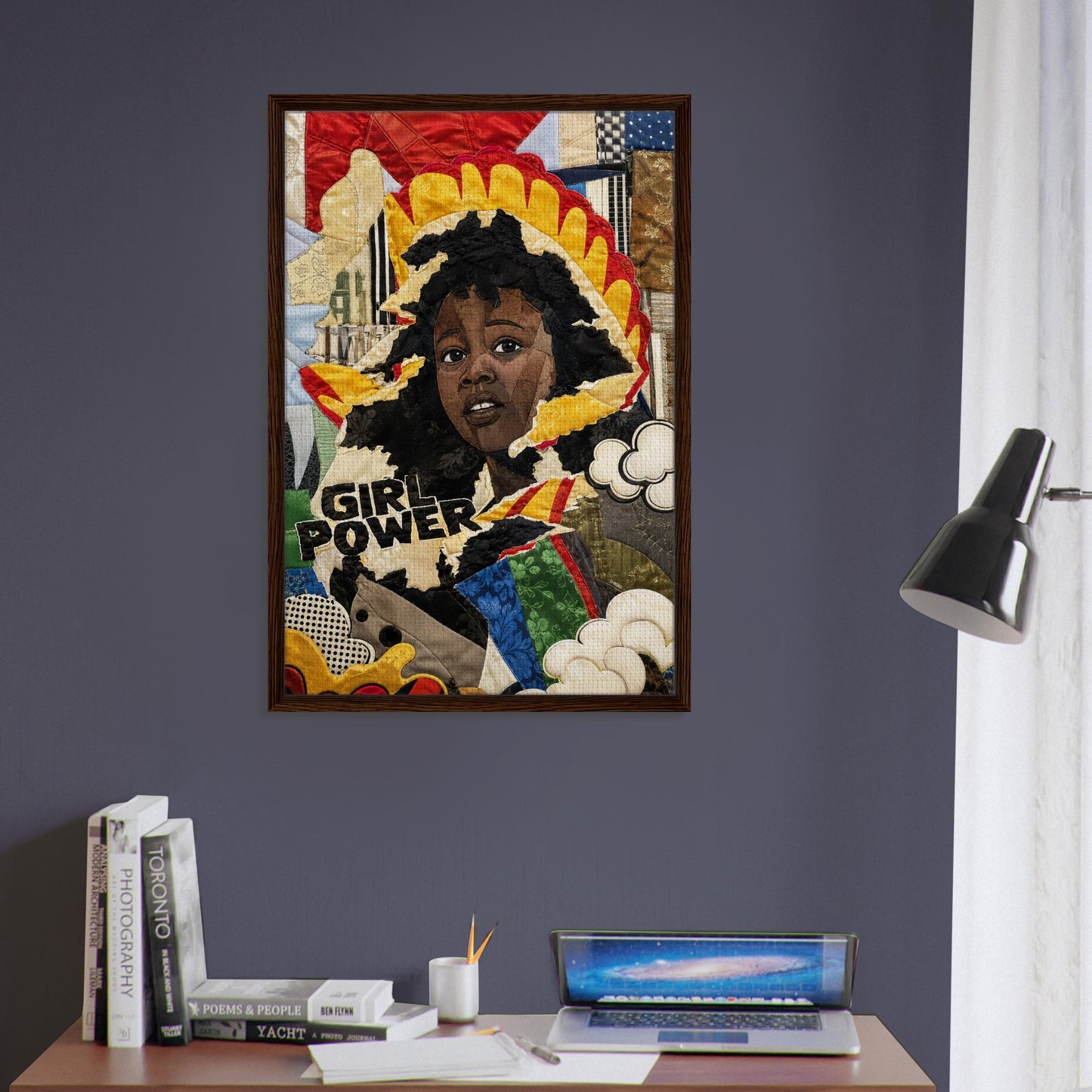 Girl Power Black Girl Framed Canvas Quilt-Inspired Pop-Art