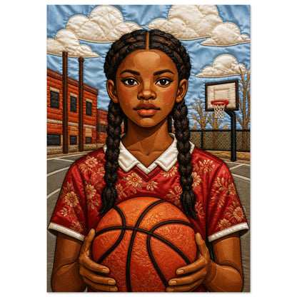 Black Girl Basketball Quilt-Inspired Matte Poster - Bisa Butler Style