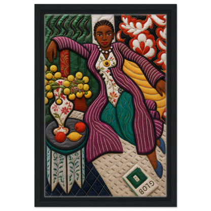 Citrus Lounge Framed Canvas Afrocentric Quilt-Inspired Portrait