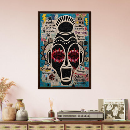 Ancestral Roots Mask Framed Canvas Quilted-Style - Yoruba Orisha Style