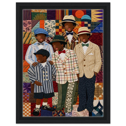 Framed Canvas, Dapper Brothers Black Boys Wall Art, Quilted-Style Vintage canvas