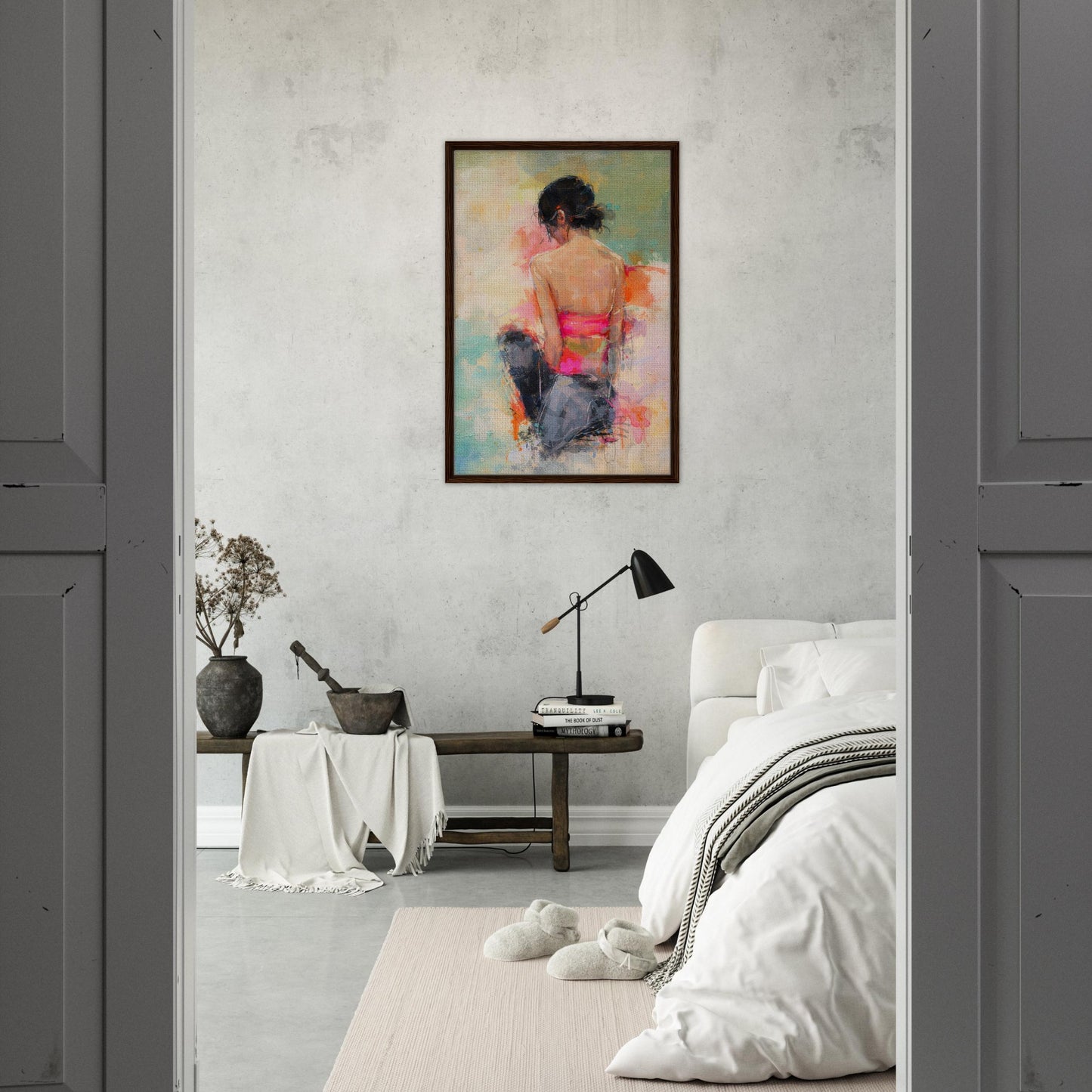 Soft Solitude Framed Canvas Pastel-Textured Impressionist-Figurative