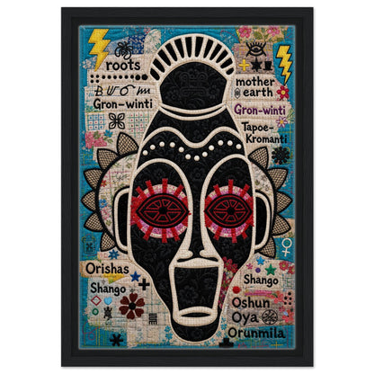 Ancestral Roots Mask Framed Canvas Quilted-Style - Yoruba Orisha Style