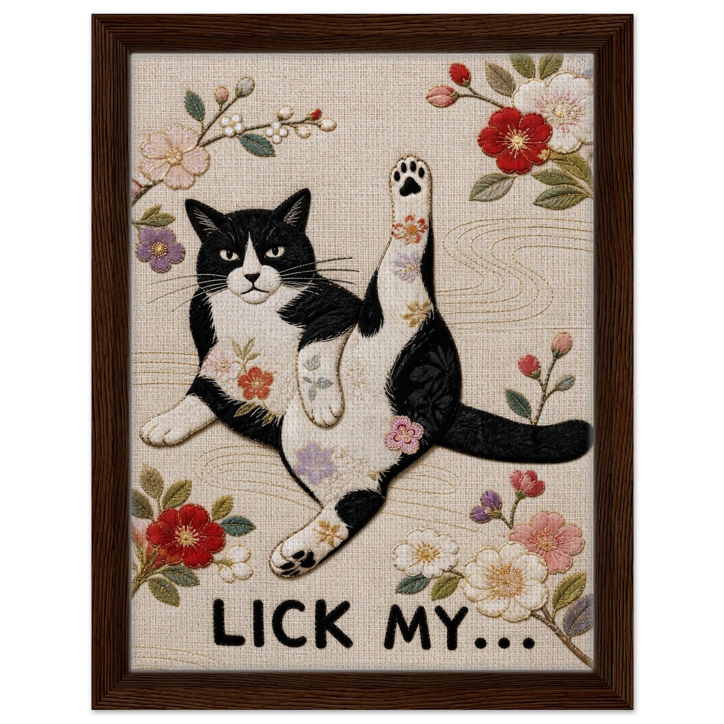 Lick My... Framed Canvas Embroidered-Style - Japanese Embroidery Style