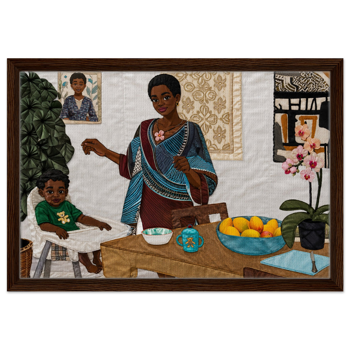 Mother’s Table Quilted-Style Framed Canvas - Bisa Butler Style