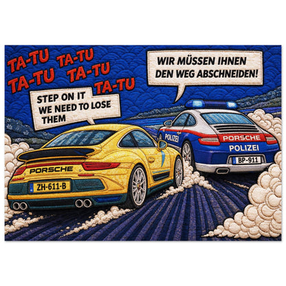 Autobahn Chase Museum Quality Matte Paper Poster Quilt-Inspired Pop-Ar