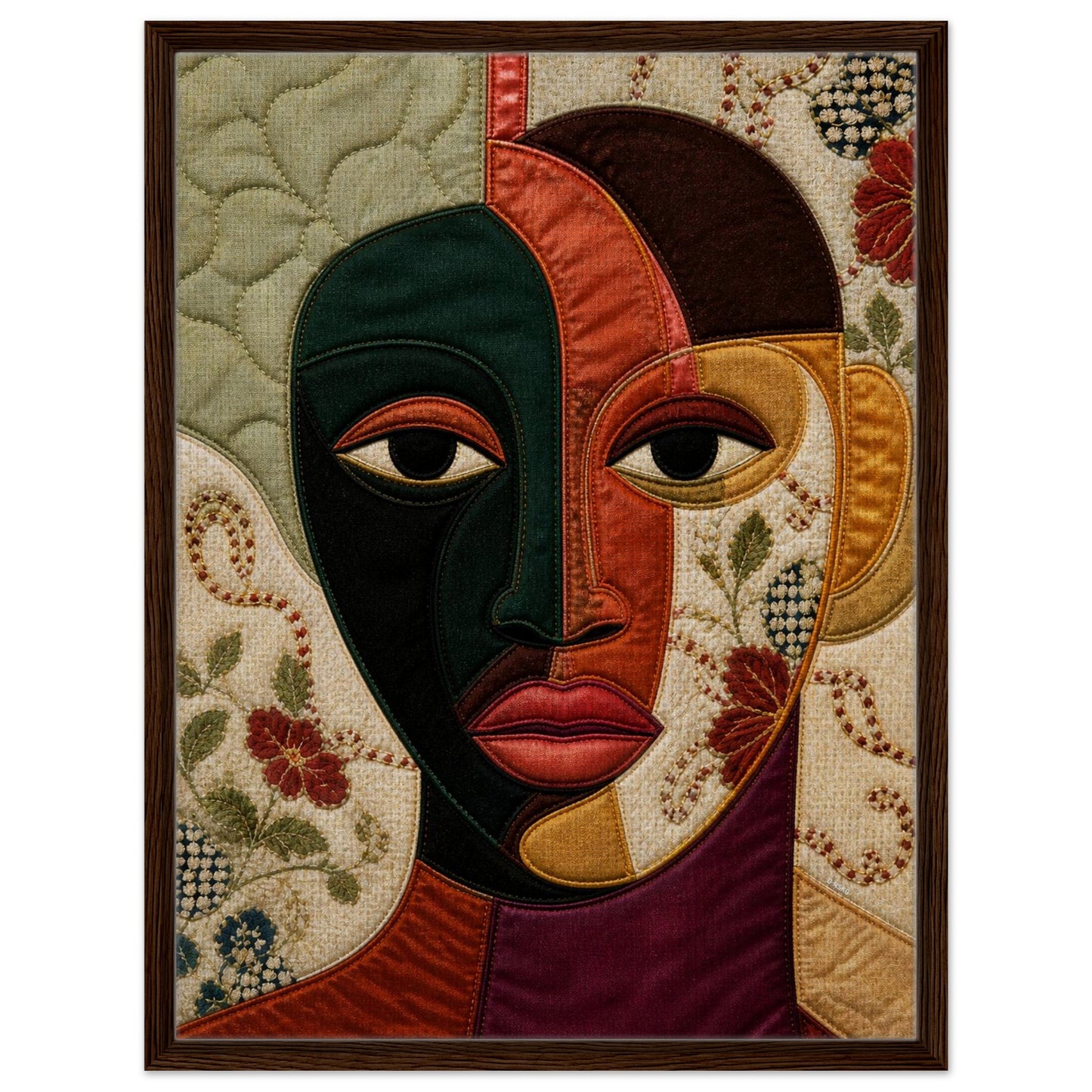 The Divided Gaze Framed Canvas Afrocentric Quilt-Inspired