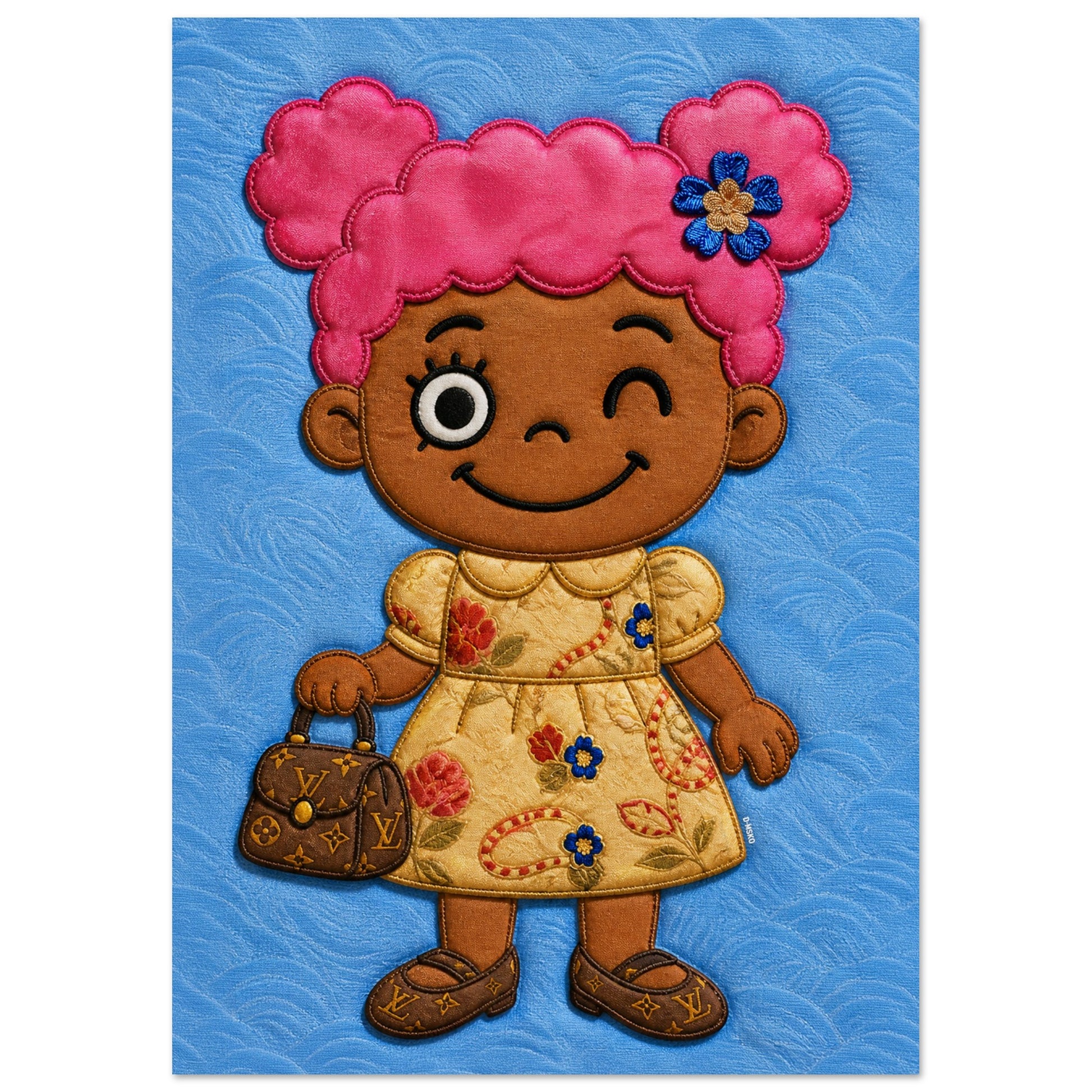 Pink Pigtails Museum-Quality Quilted-Style Matte Paper Poster