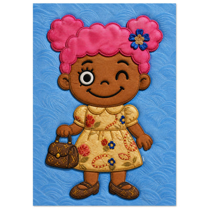 Pink Pigtails Museum-Quality Quilted-Style Matte Paper Poster