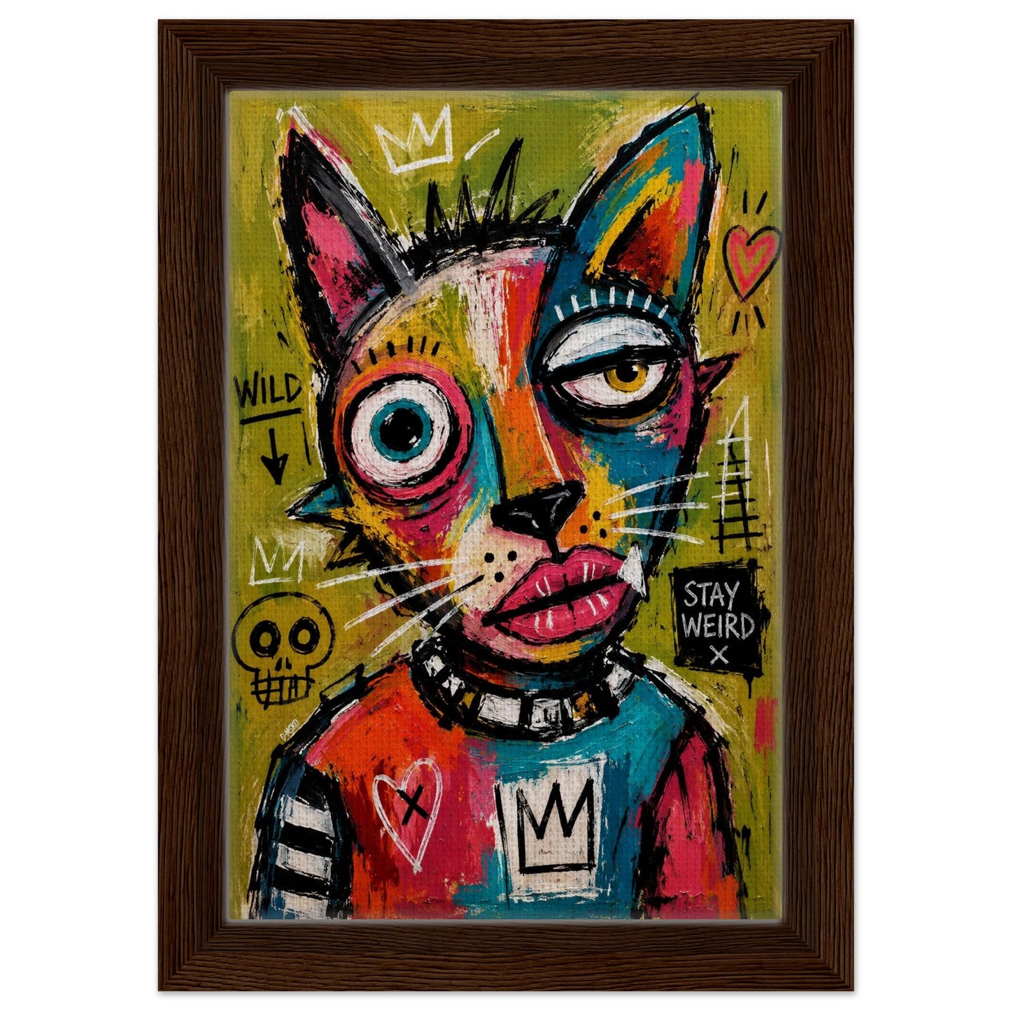Stay Weird Cat Framed Canvas Neo-Expressionist Graffiti-Inspired