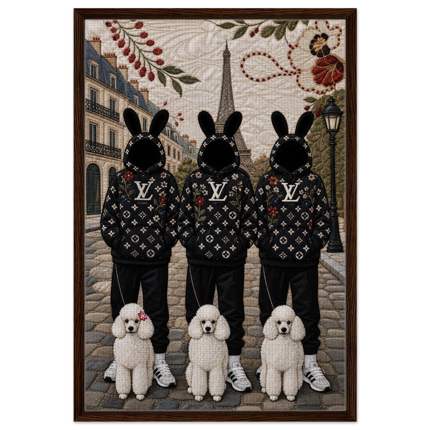 Framed Canvas, Paris Bunny Poodle Crew Quilt-Inspired - Pop Art Style