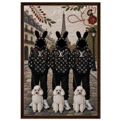 Framed Canvas, Paris Bunny Poodle Crew Quilt-Inspired - Pop Art Style