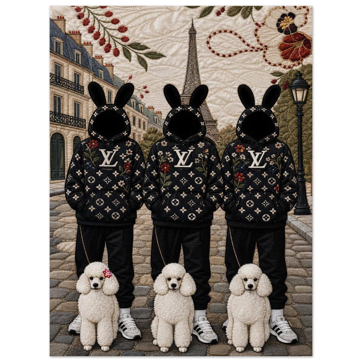 Paris Bunny Poodle Crew Quilt-Inspired Pop-Art Matte Paper Poster