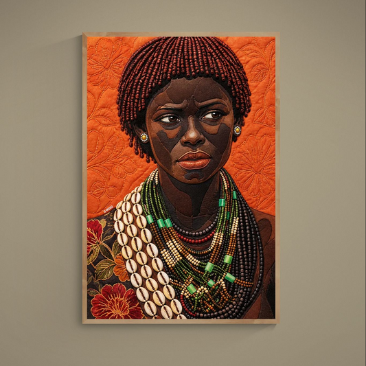African Woman Beaded Wall Art Quilted-Style Matte Paper Poster