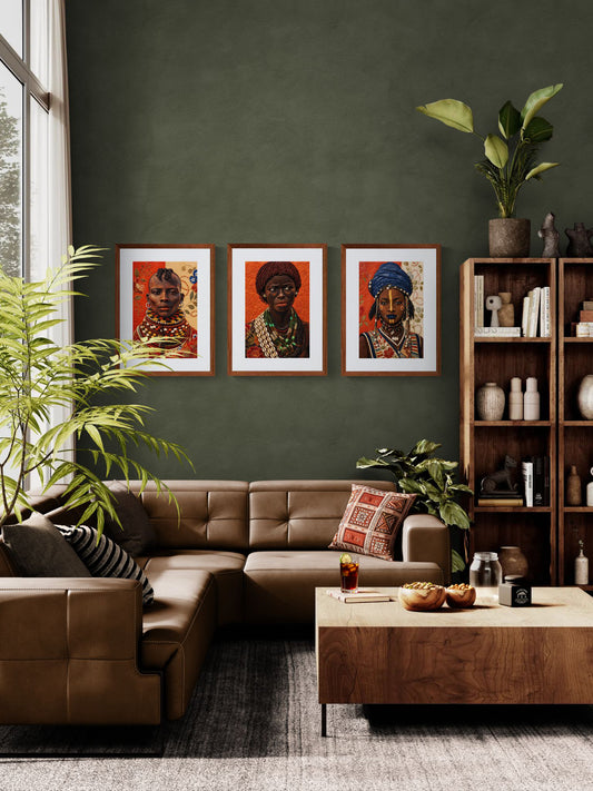 African Woman Beaded Wall Art Quilted-Style Matte Paper Poster